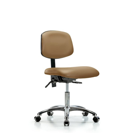 Blue Ridge Ergonomics VDHCH-CR-T0-A0-CC-8584 Rutledge Vinyl Chair Chrome - Desk Height with Casters in Taupe Trailblazer™ Vinyl