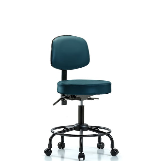 Blue Ridge Ergonomics VDHST-RT-T0-RC-8801 Rutledge Vinyl Stool with Back - Desk Height with Round Tube Base & Casters in Marine Blue Supernova™ Vinyl