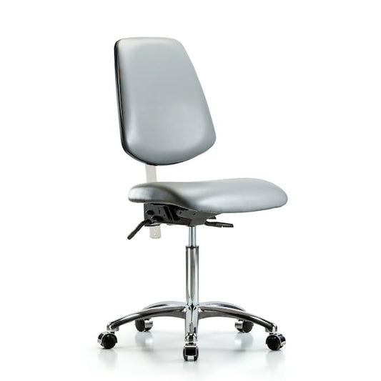 Blue Ridge Ergonomics NCR-VMBCH-CR-T1-A0-NF-CC-8840 Class 100 Vinyl Clean Room Chair - Medium Bench Height with Seat Tilt & Casters in Sterling Supernova™ Vinyl