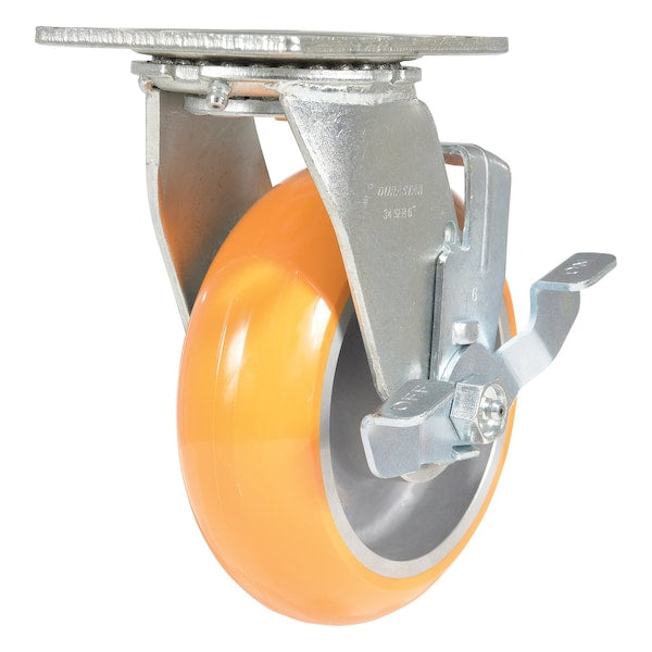 Vestil CST-F34-6X2SI-SWB Polyurethane Swivel With Brake Caster 6 In. Diameter x 2 In. Width 1.25K Butterscotch/Silver