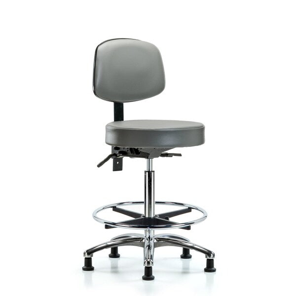 Blue Ridge Ergonomics VHBST-CR-T0-CF-RG-8840 Rutledge Vinyl Stool with Back Chrome - High Bench Height with Chrome Foot Ring & Stationary Glides in Sterling Supernova™ Vinyl