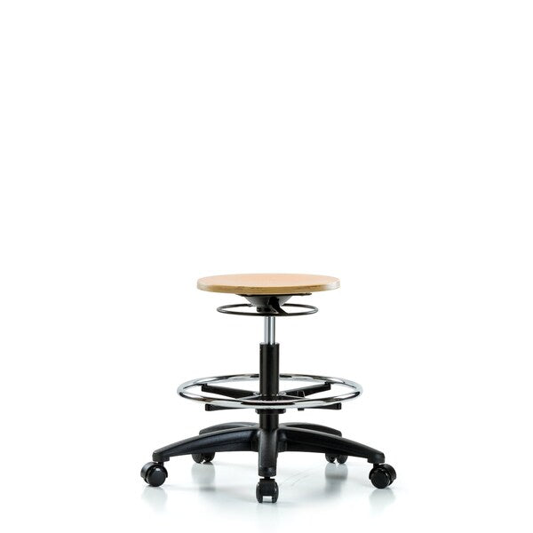 Blue Ridge Ergonomics WMBSO-RG-CF-RC Wood Stool - Medium Bench Height with Chrome Foot Ring & Casters