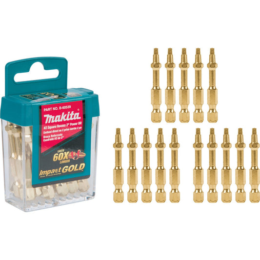 Makita B-60539 Impact GOLD® #2 Square Recess 2³ Power Bit, 15/pk