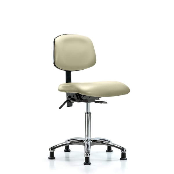 Blue Ridge Ergonomics VMBCH-CR-T0-A0-NF-RG-8501 Rutledge Vinyl Chair Chrome - Medium Bench Height with Stationary Glides in Adobe White Trailblazer™ Vinyl