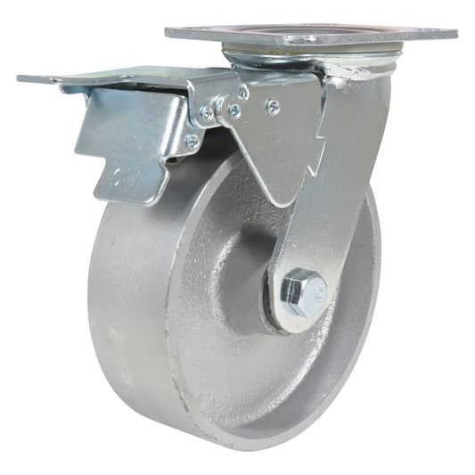 Vestil CST-VE-6X2CI-SWTB Cast Iron/Steel Swivel With Total Brake Caster 6 In. Diameter x 2 In. Width 1540 lb Silver