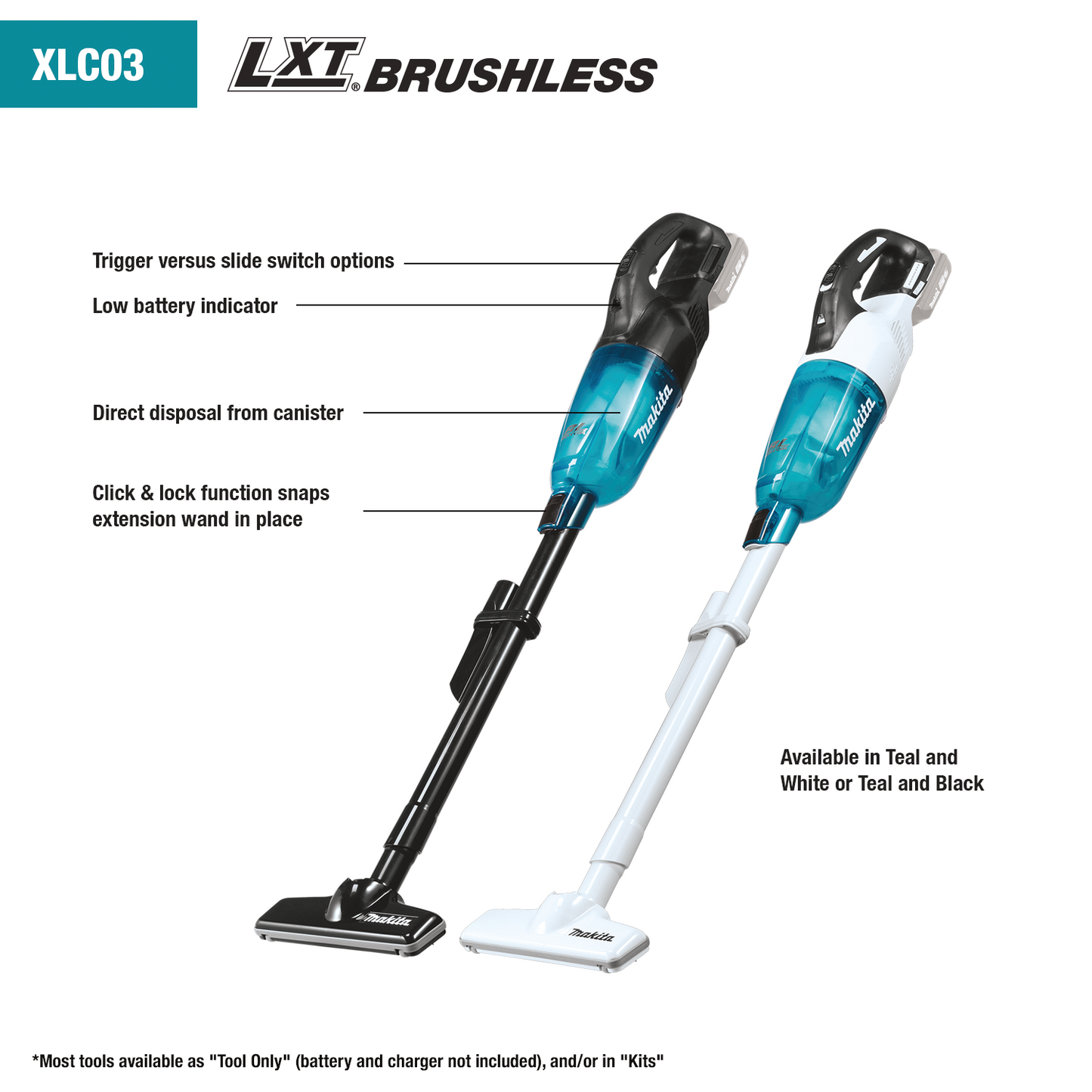 Makita XLC03ZWX4 18V LXT® Lithium‘Ion Brushless Compact Cordless Vacuum, Trigger w/ Lock, Tool Only