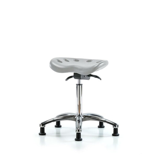 Blue Ridge Ergonomics PTMBSO-CR-NF-RG-GRY Polyurethane Tractor Sit-Stand Stool Chrome - Medium Bench Height with Stationary Glides in Gray Polyurethane