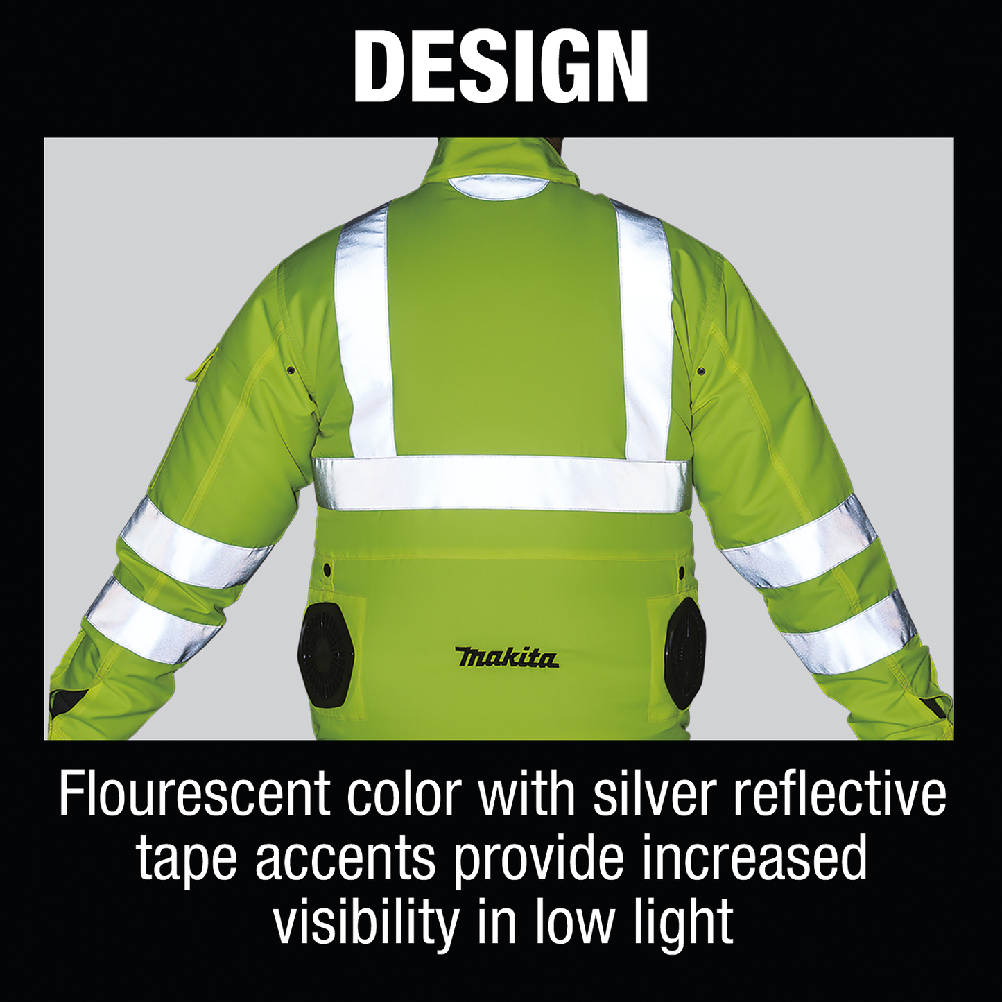 Makita DFJ214ZL 18V LXT® Lithium‘Ion Cordless High Visibility Fan Jacket, Jacket Only (L)