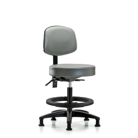 Blue Ridge Ergonomics VMBST-RG-T0-BF-RG-8840 Rutledge Vinyl Stool with Back - Medium Bench Height with Black Foot Ring & Stationary Glides in Sterling Supernova™ Vinyl