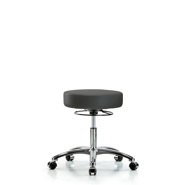 Blue Ridge Ergonomics VDHSO-CR-CC-8605 Rutledge Vinyl Stool without Back Chrome - Desk Height with Casters in Charcoal Trailblazer™ Vinyl