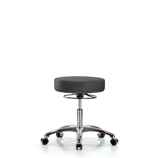 Blue Ridge Ergonomics VDHSO-CR-CC-8605 Rutledge Vinyl Stool without Back Chrome - Desk Height with Casters in Charcoal Trailblazer™ Vinyl