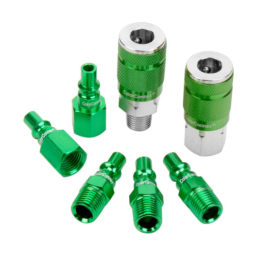 ColorConnex A71457B Coupler and Plug Kit, 7-Piece, Type B, 1/4" Body, 1/4" NPT, Green