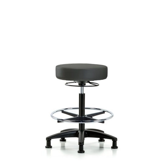 Blue Ridge Ergonomics VHBSO-RG-CF-RG-8605 Rutledge Vinyl Stool without Back - High Bench Height with Chrome Foot Ring & Stationary Glides in Charcoal Trailblazer™ Vinyl