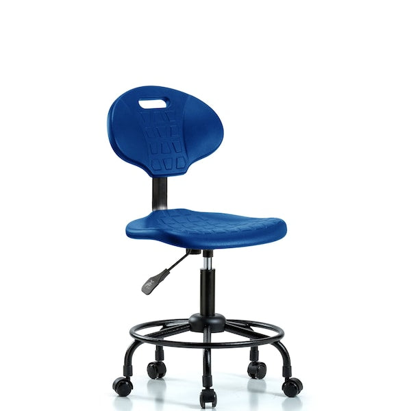 Blue Ridge Ergonomics TPDHCH-RT-A0-RC-BLU Erie Polyurethane Chair - Desk Height with Round Tube Base & Casters in Blue Polyurethane