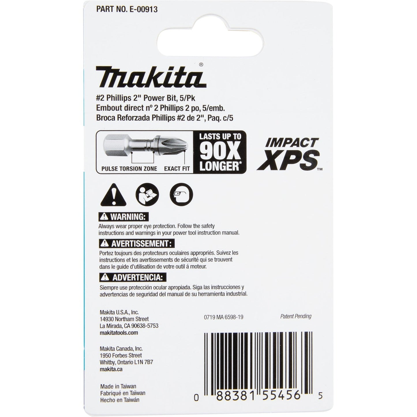 Makita E-00913 Impact XPS® #2 Phillips 2" Power Bit, 5/pk