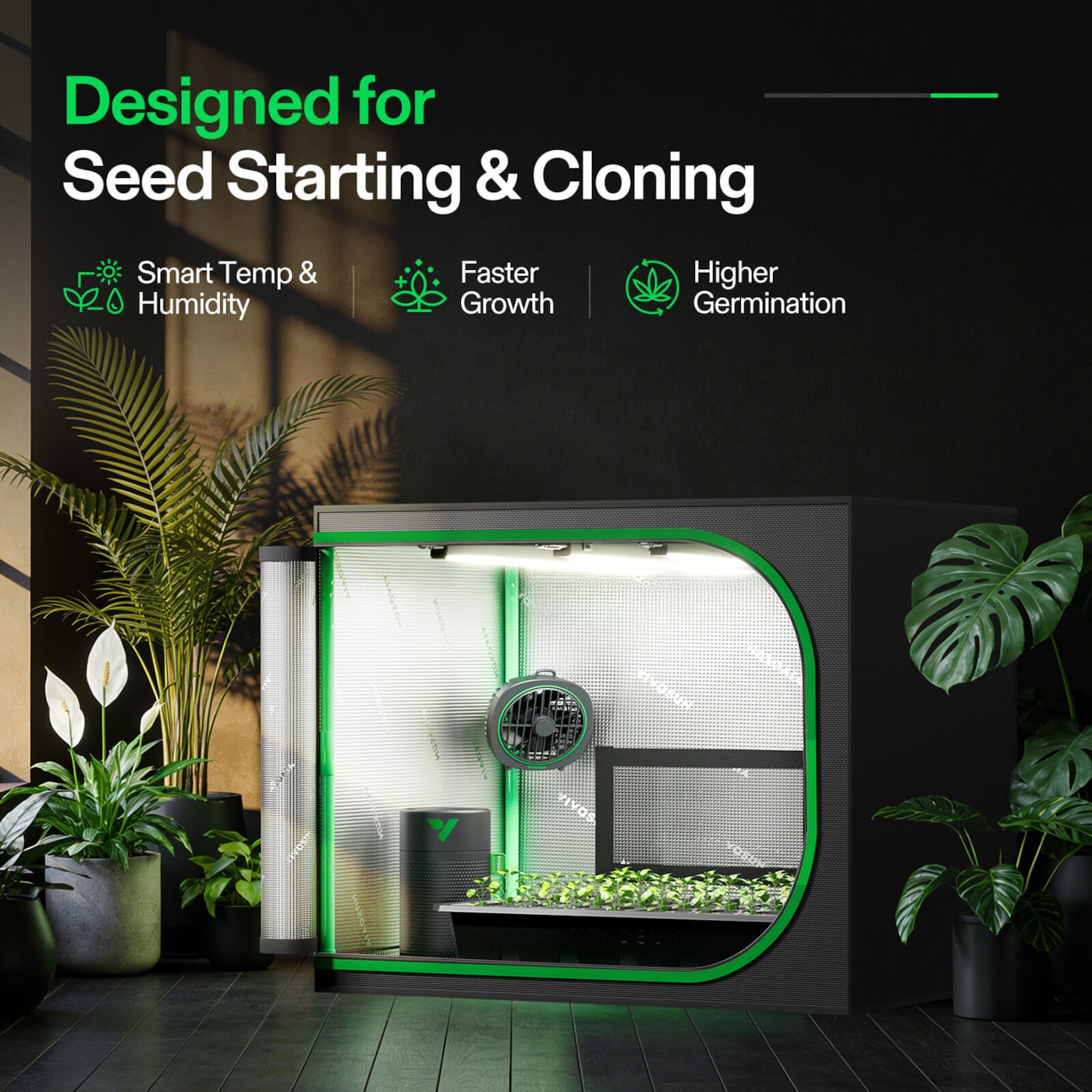 Vivosun Clone Tent Kit with GrowHub A22 Controller, T5 Full-Spectrum Grow Light, Seed Starter Kits, for Indoor Plant Germination, 24" x 16" x 20"