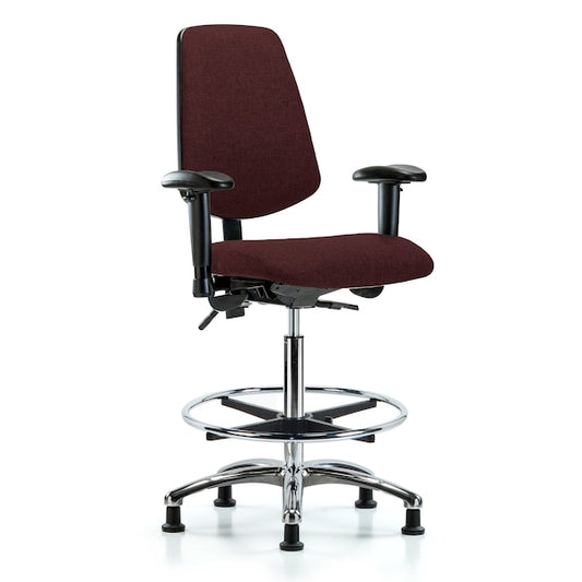 Blue Ridge Ergonomics FHBCH-MB-CR-T0-A1-CF-RG-F41 Rutledge Fabric Chair Chrome - High Bench Height with Medium Back, Adjustable Arms, Chrome Foot Ring, & Stationary Glides in Burgundy Fabric