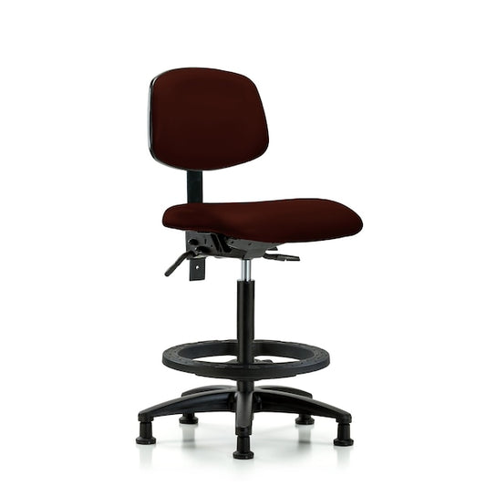 Blue Ridge Ergonomics VHBCH-RG-T0-A0-BF-RG-8569 Rutledge Vinyl Chair - High Bench Height with Black Foot Ring & Stationary Glides in Burgundy Trailblazer™ Vinyl