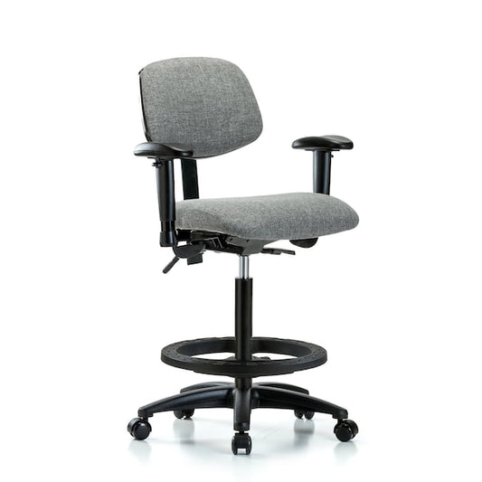 Blue Ridge Ergonomics FHBCH-RG-T0-A1-BF-RC-F44 Rutledge Fabric Chair - High Bench Height with Adjustable Arms, Black Foot Ring, & Casters in Gray Fabric