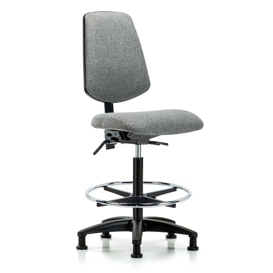 Blue Ridge Ergonomics FHBCH-MB-RG-T1-A0-CF-RG-F44 Rutledge Fabric Chair - High Bench Height with Medium Back, Seat Tilt, Chrome Foot Ring, & Stationary Glides in Gray Fabric