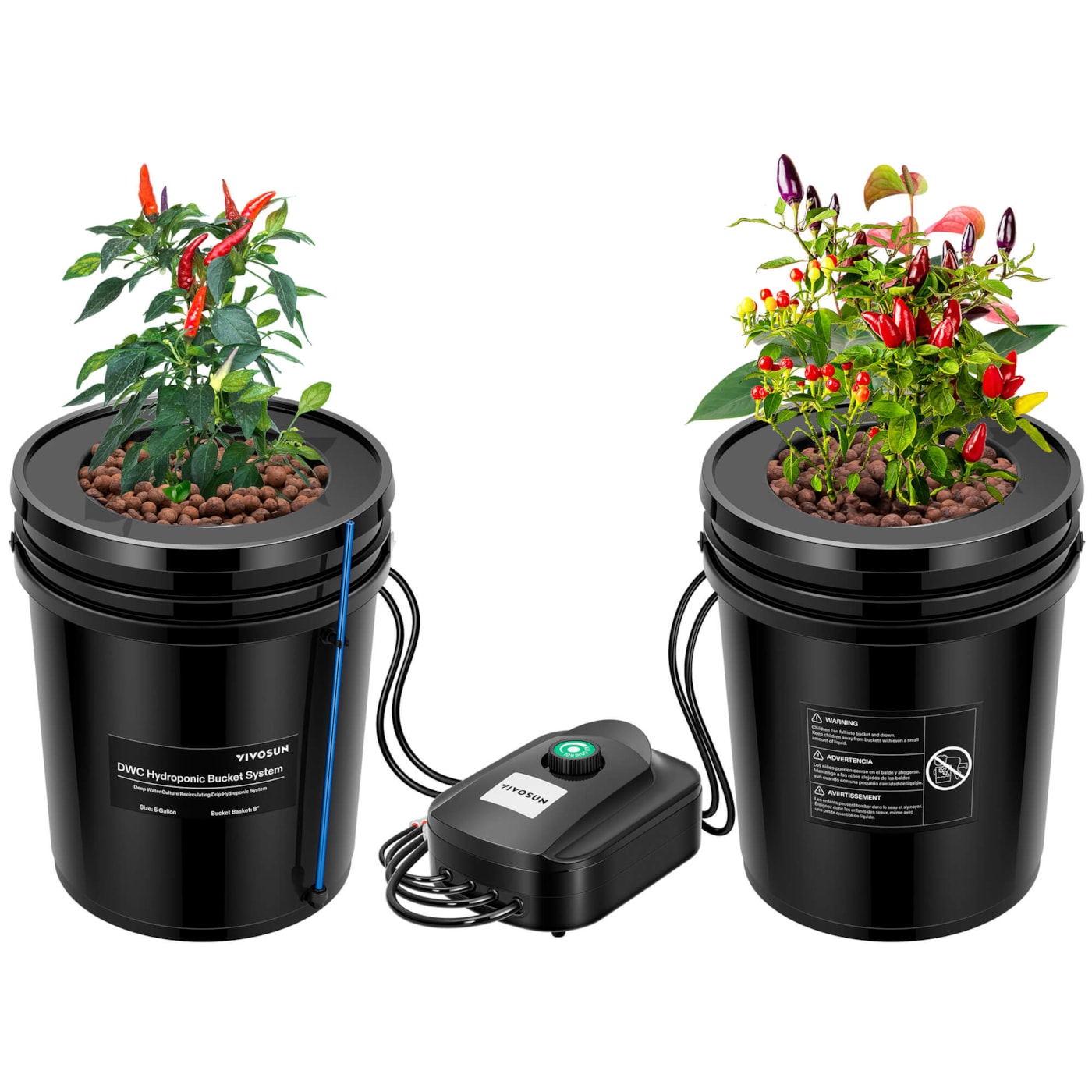 Vivosun 5 Gallon DWC Hydroponic System Kit (2 Bucket, Black)