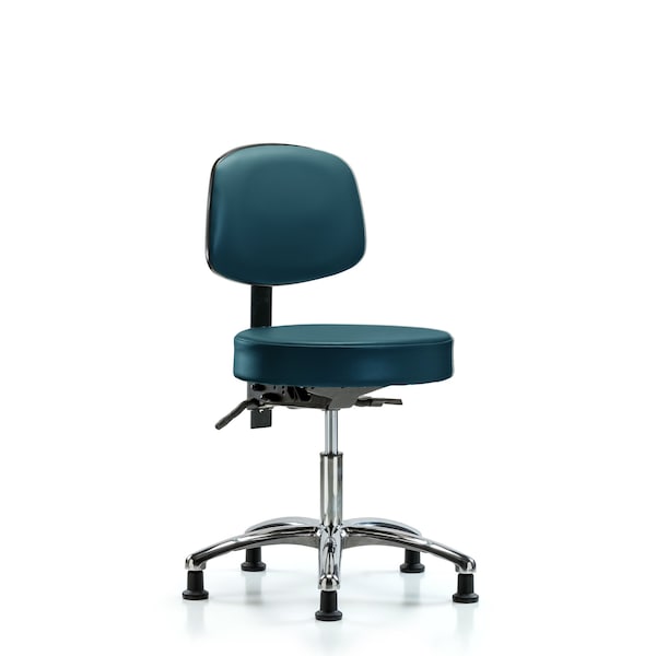 Blue Ridge Ergonomics VDHST-CR-T1-RG-8801 Rutledge Vinyl Stool with Back Chrome - Desk Height with Seat Tilt & Stationary Glides in Marine Blue Supernova™ Vinyl