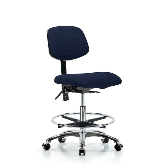 Blue Ridge Ergonomics ESD-FHBCH-CR-T1-A0-CF-EC-ESDBLU Fabric ESD Chair - High Bench Height with Seat Tilt, Chrome Foot Ring, & ESD Casters in ESD Blue Fabric