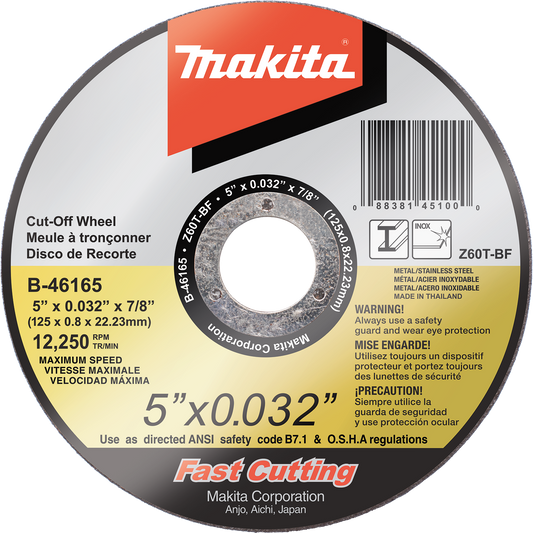 Makita B-46165 5" x .032" x 7/8" Ultra Thin Cut‘Off Wheel, Stainless