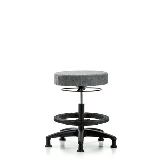 Blue Ridge Ergonomics FMBSO-RG-BF-RG-F44 Rutledge Fabric Stool without Back - Medium Bench Height with Black Foot Ring & Stationary Glides in Gray Fabric