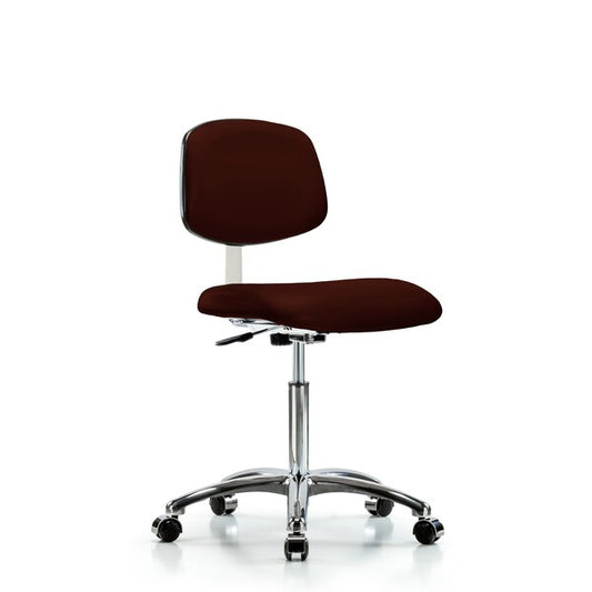 Blue Ridge Ergonomics CLR-VMBCH-CR-NF-CC-8569 Class 10 Clean Room Vinyl Chair Chrome - Medium Bench Height with Casters in Burgundy Trailblazer™ Vinyl