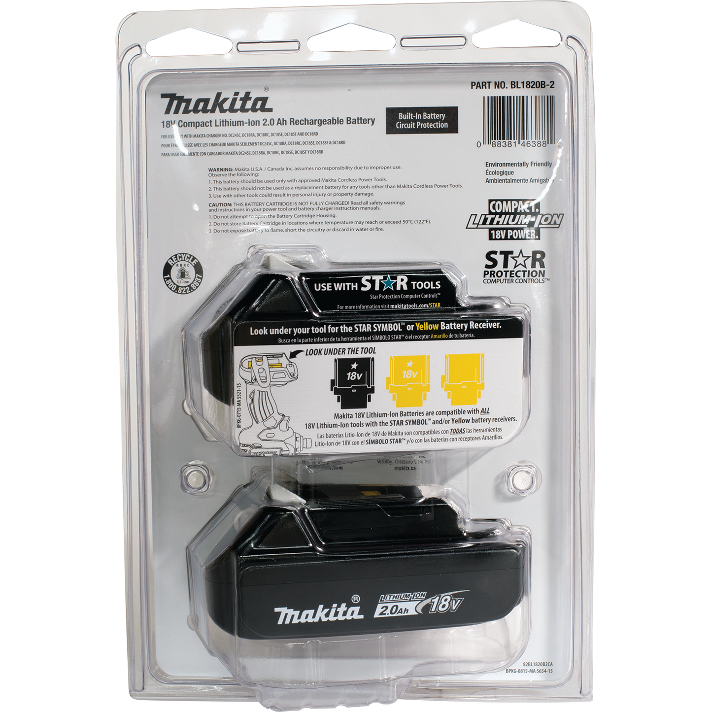 Makita BL1820B-2 18V LXT® Lithium‘Ion Compact 2.0Ah Battery, 2/pk