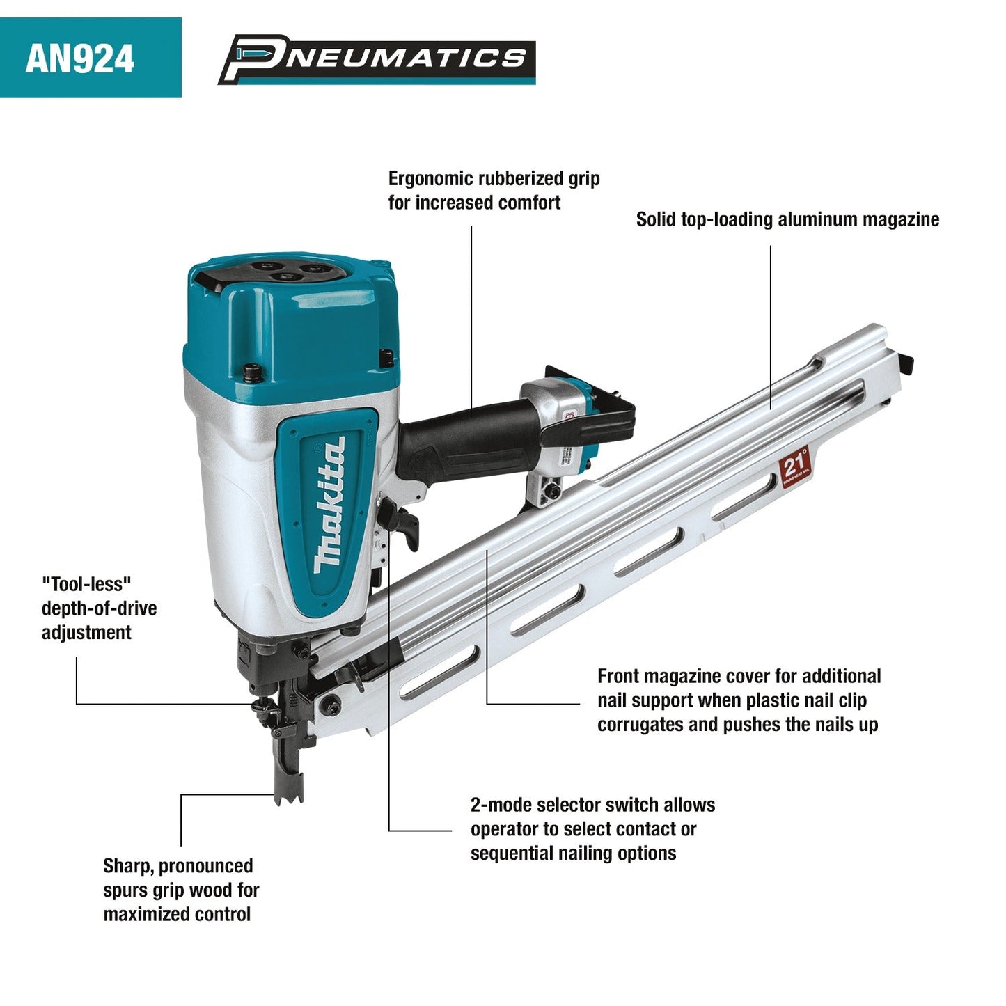 Makita AN924 21º Full Round Head 3 1/2" Framing Nailer