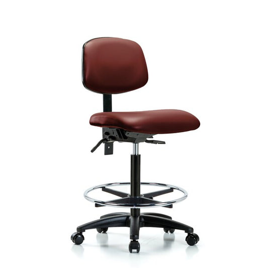 Blue Ridge Ergonomics VHBCH-RG-T0-A0-CF-RC-8815 Rutledge Vinyl Chair - High Bench Height with Chrome Foot Ring & Casters in Borscht Supernova™ Vinyl