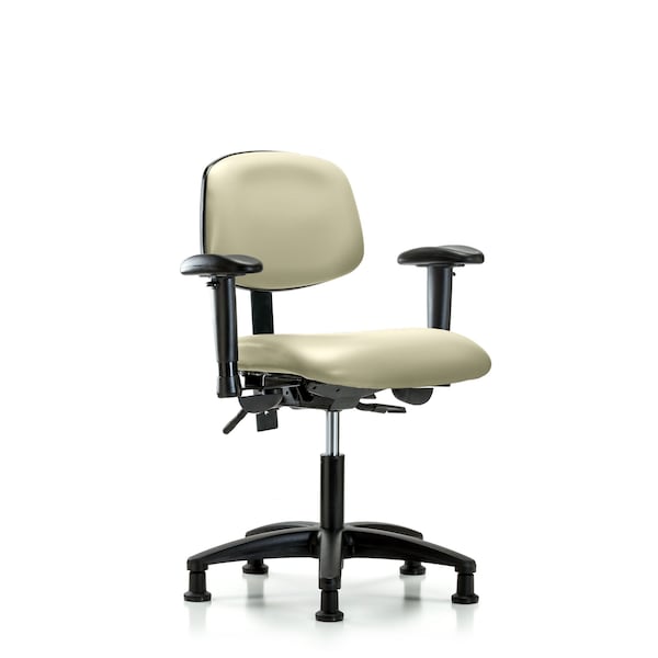 Blue Ridge Ergonomics VDHCH-RG-T1-A1-RG-8501 Rutledge Vinyl Chair - Desk Height with Seat Tilt, Adjustable Arms, & Stationary Glides in Adobe White Trailblazer™ Vinyl