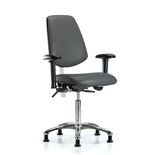 Blue Ridge Ergonomics NCR-VMBCH-MB-CR-T1-A1-NF-RG-8823 Class 100 Vinyl Clean Room Chair - Medium Bench Height with Medium Back, Seat Tilt, Adjustable Arms, & Stationary Glides in Carbon Supernova™ Vinyl