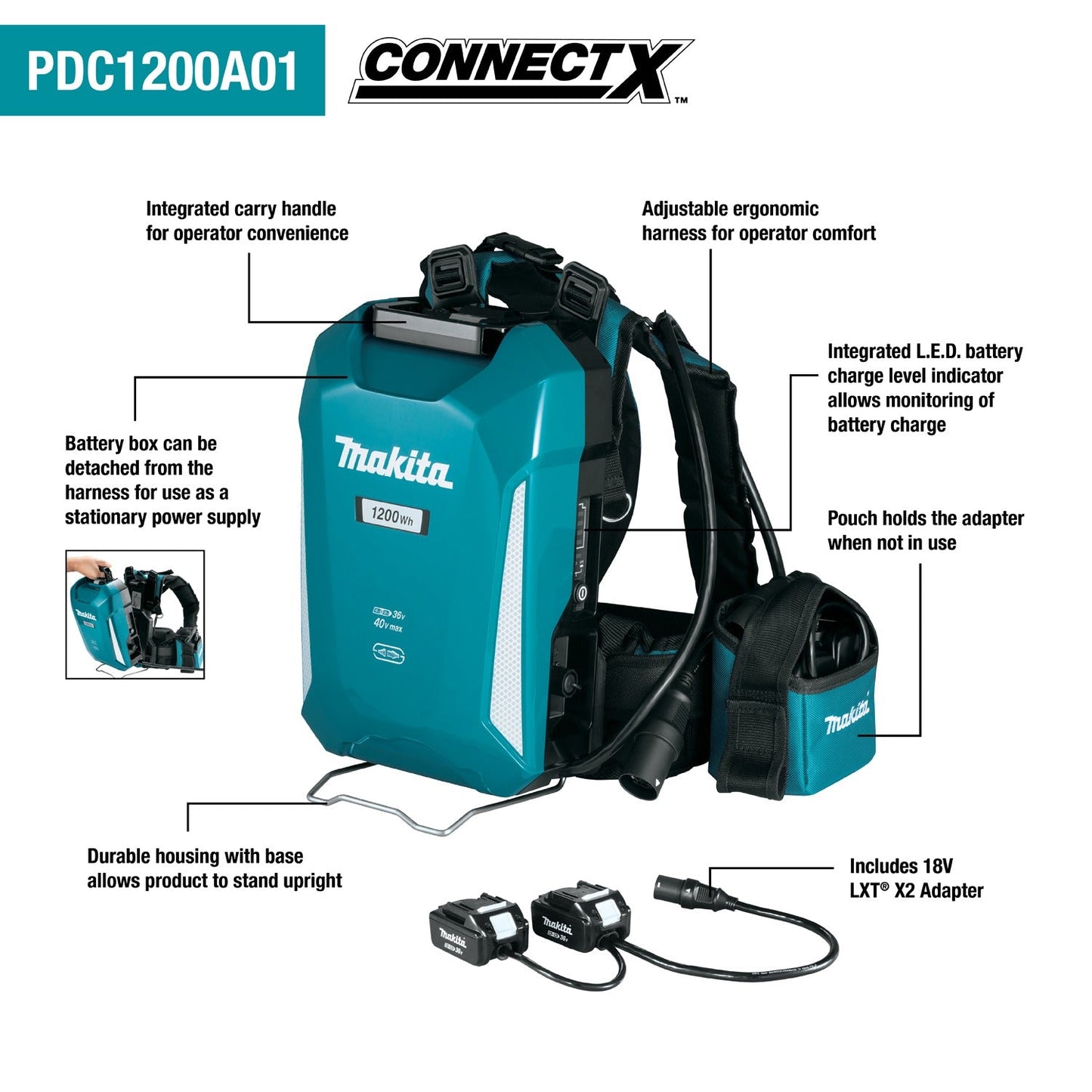 Makita PDC1200A01 ConnectX, 1,200Wh Portable Backpack Power Supply