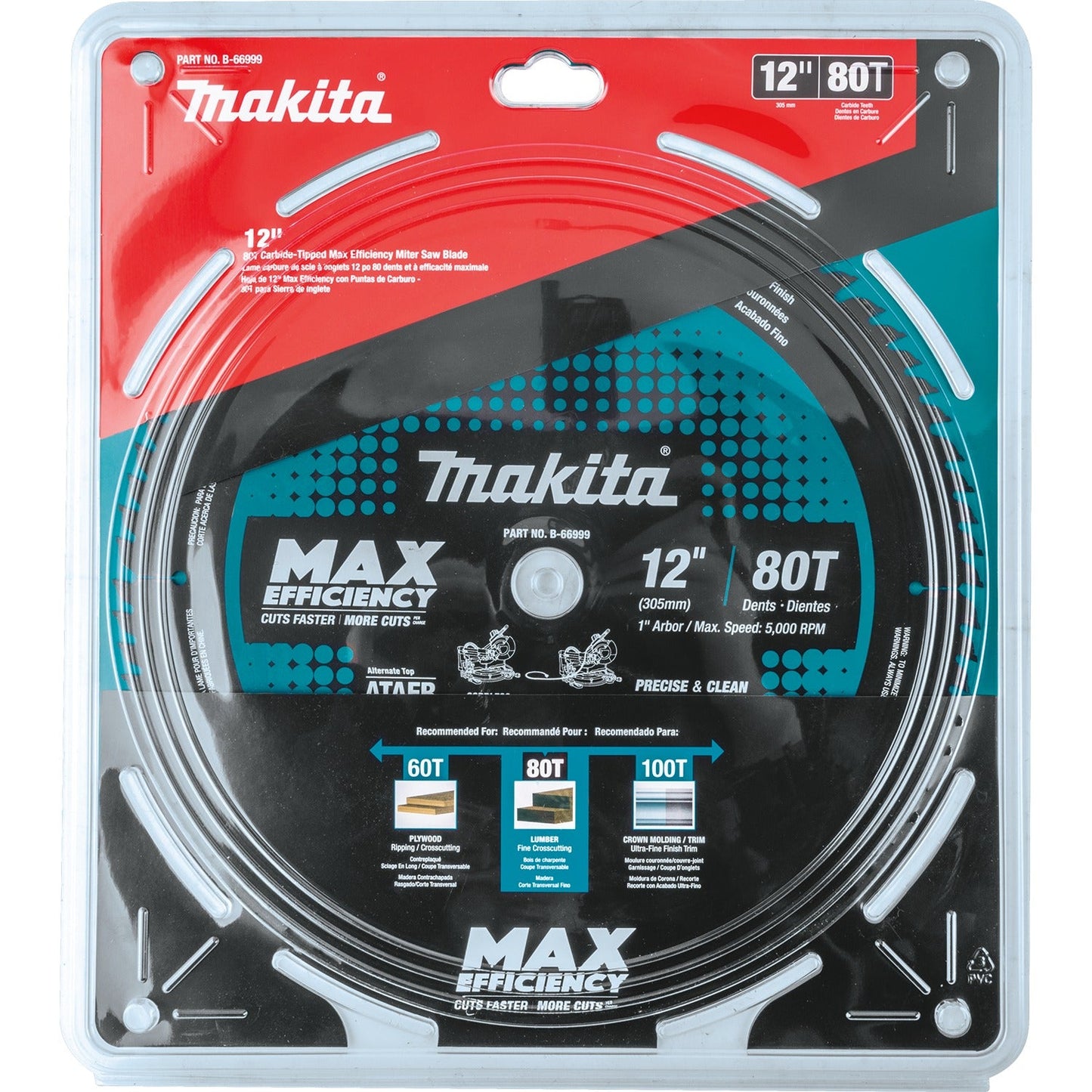 Makita B-66999 12" 80T Carbide‘Tipped Max Efficiency Miter Saw Blade