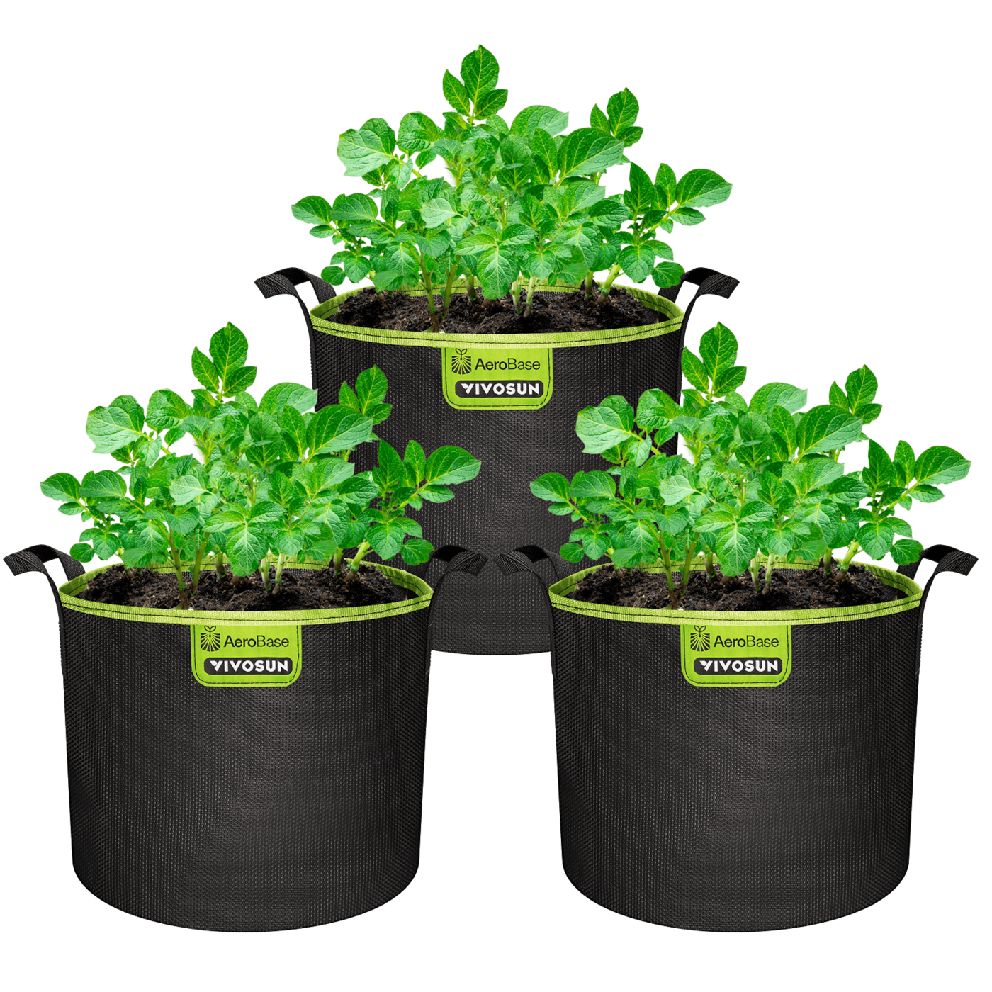 Vivosun 3-Pack 3-Gallon AeroBase Grow Bags, Durable Mesh Fabric Plant Container with Breathable Base and Sturdy Handles, Black