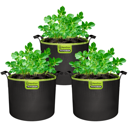 Vivosun 3-Pack 3-Gallon AeroBase Grow Bags, Durable Mesh Fabric Plant Container with Breathable Base and Sturdy Handles, Black