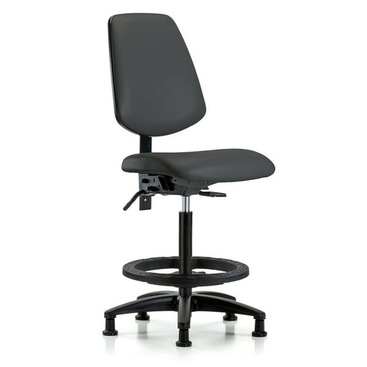 Blue Ridge Ergonomics VHBCH-MB-RG-T0-A0-BF-RG-8605 Rutledge Vinyl Chair - High Bench Height with Medium Back, Black Foot Ring, & Stationary Glides in Charcoal Trailblazer™ Vinyl