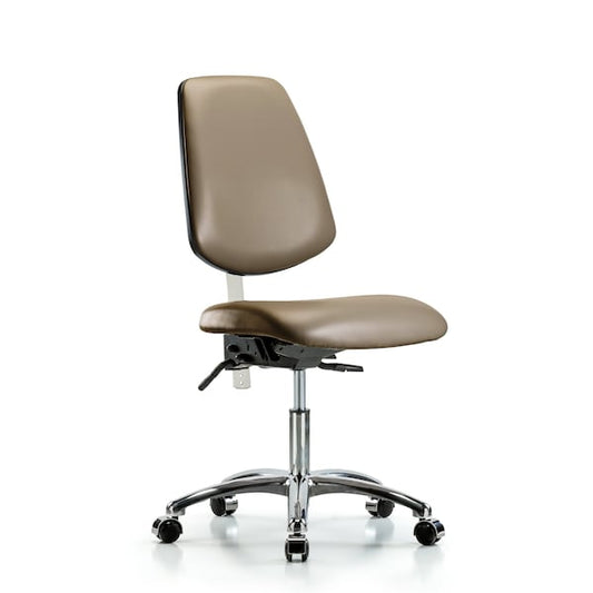 Blue Ridge Ergonomics NCR-VDHCH-MB-CR-T0-A0-CC-8809 Class 100 Vinyl Clean Room Chair - Desk Height with Medium Back & Casters in Taupe Supernova™ Vinyl