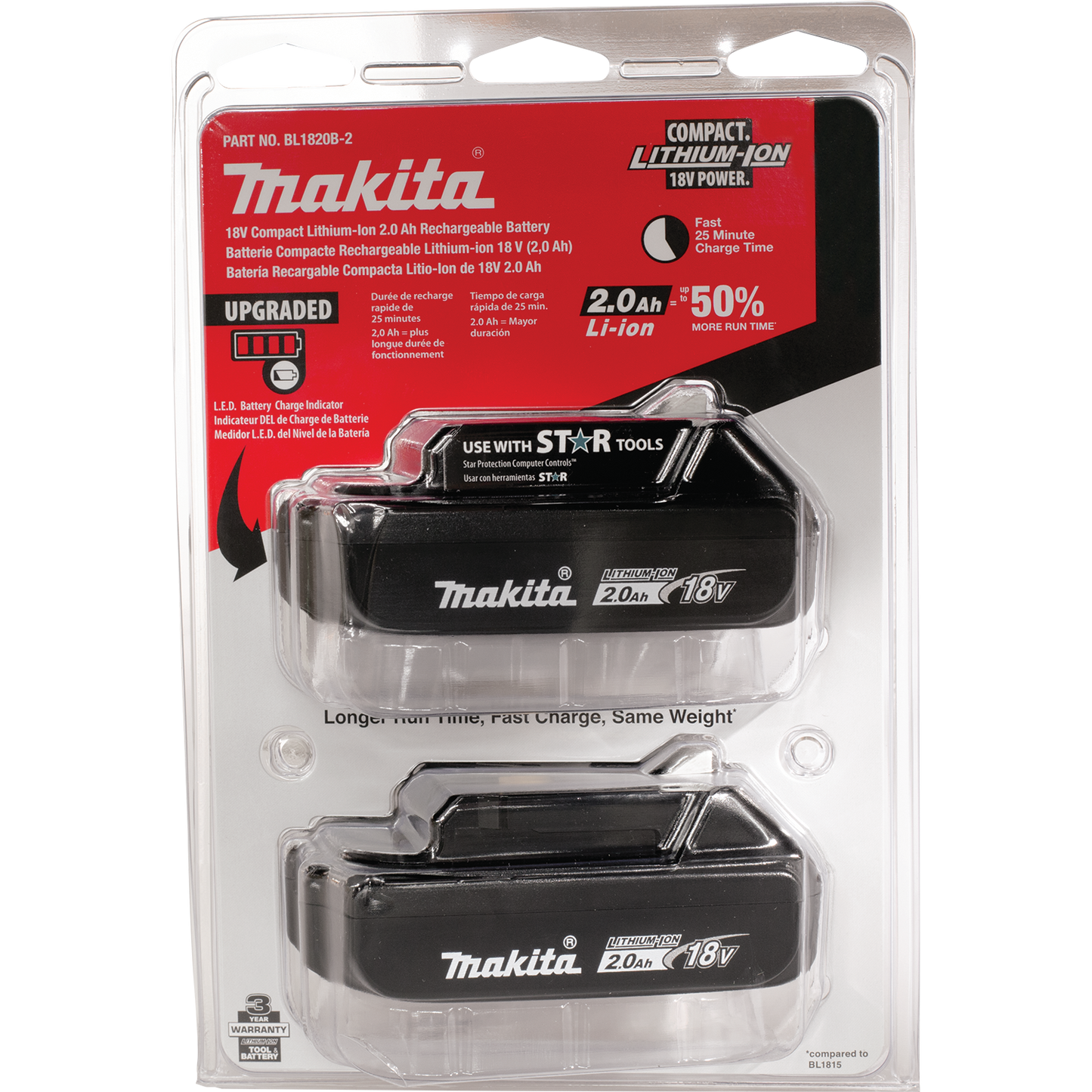 Makita BL1820B-2 18V LXT® Lithium‘Ion Compact 2.0Ah Battery, 2/pk