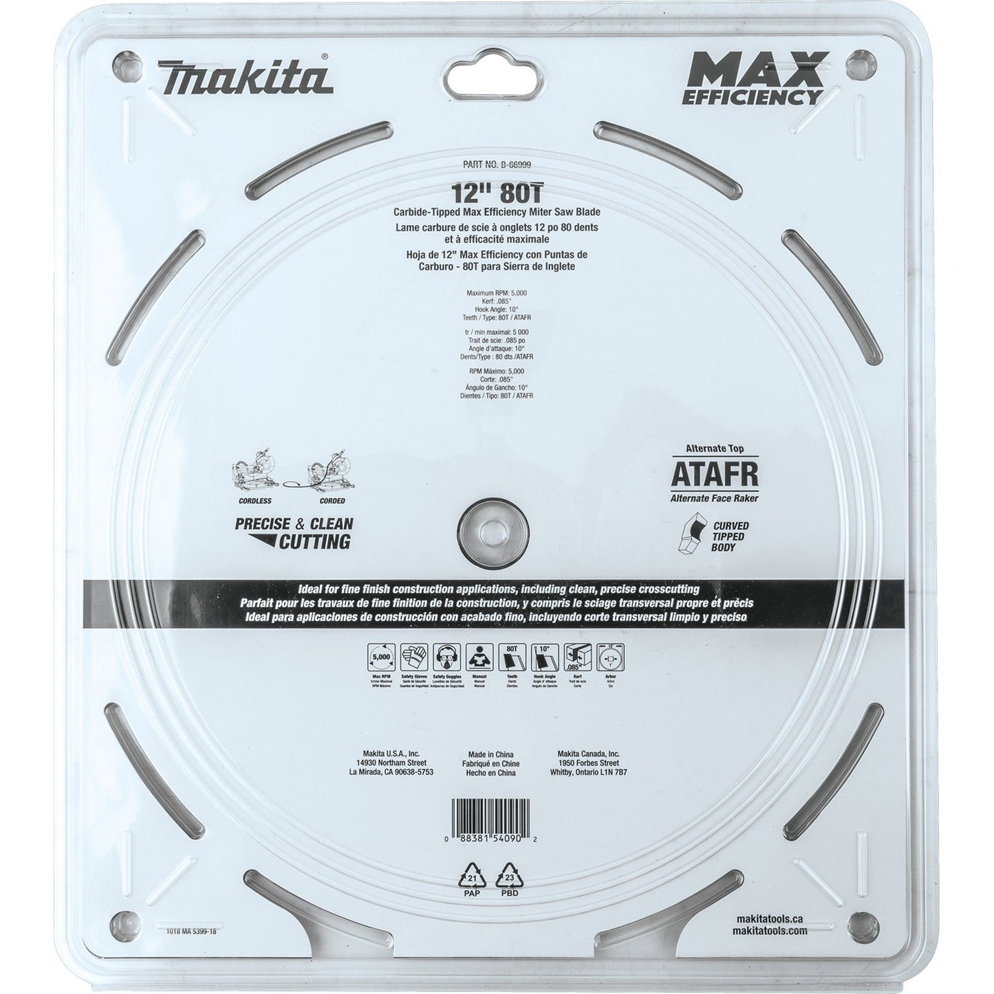 Makita B-66999 12" 80T Carbide‘Tipped Max Efficiency Miter Saw Blade