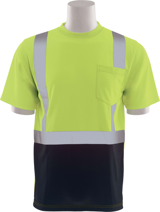 Delta Plus WEL63318OB2X 9601SB CL 2 Jersey Knit Short Sleeve Black Bottom Tee, 2X, Hi Viz Orange