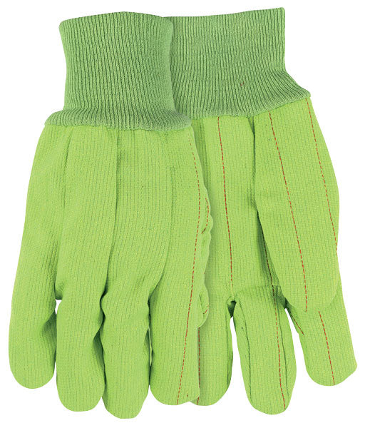 MCR Safety 9018CDG Double Palm Work Gloves 18 Ounce Corded Cotton Clute Pattern with Straight Thumb Fluorescent Green (1 DZ)