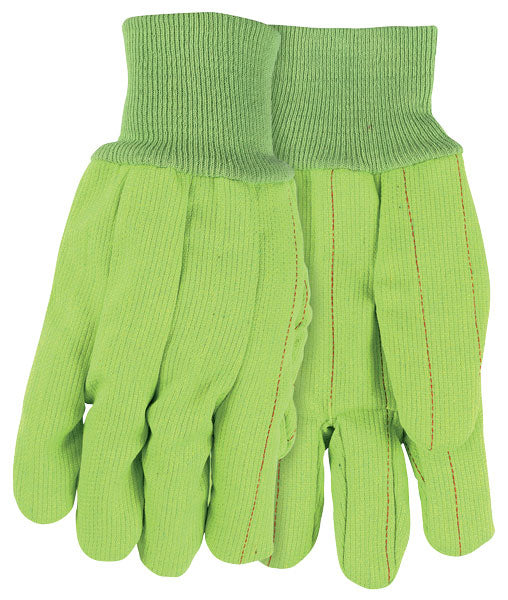 MCR Safety 9018CDGB Double Palm Work Gloves Nap In, Corded with Knit Wrist Fluorescent Green Polyester Cotton (1 DZ)