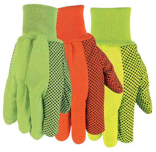 MCR Safety 9018DG Double Palm Work Gloves 18 Ounce Cotton Canvas PVC Dotted Palm, Thumb, and Index Finger Fluorescent Green (1 DZ)