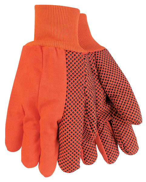 MCR Safety 9018DO Double Palm Work Gloves 18 Ounce Cotton Canvas PVC Dotted Palm, Thumb, and Index Finger Hi-Vis Orange (1 DZ)