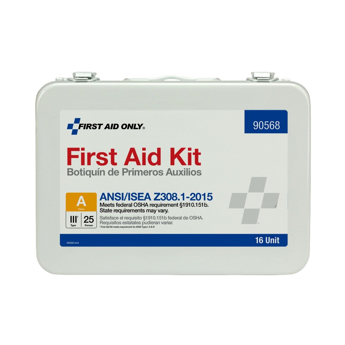 First Aid Only 90568 16 Unit First Aid Kit, ANSI 2015 Class A,  Metal Case