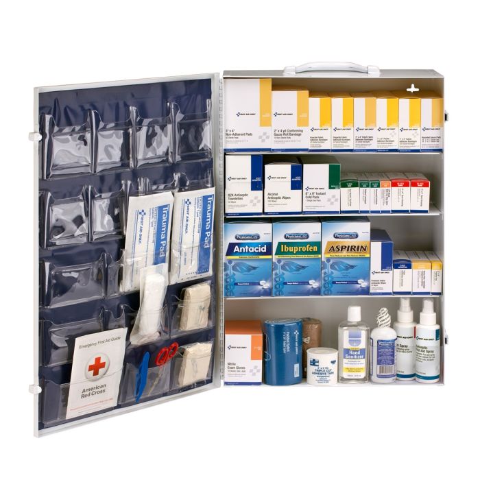 First Aid Only 90576 4 Shelf First Aid ANSI 2015 Class B+ Metal Cabinet, with Meds